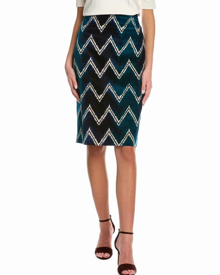 Hot * Best Deal Samantha Sung Chloe Wool & Silk-Blend Pencil Skirt Women Skirts Blue Multi