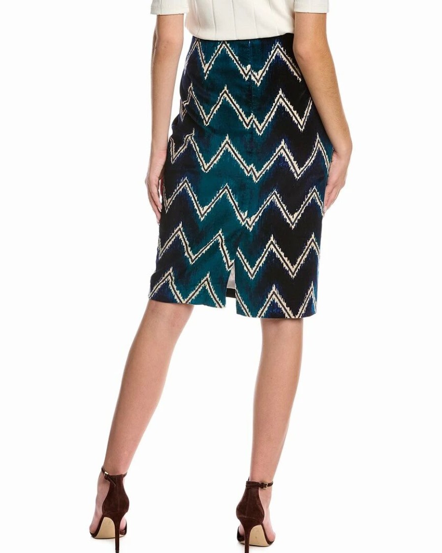 Hot * Best Deal Samantha Sung Chloe Wool & Silk-Blend Pencil Skirt Women Skirts Blue Multi